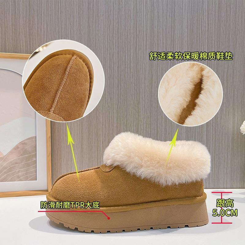 Leather snow boots women's winter new thick-soled velvet warm real hair short boots casual fashion bread women's boots