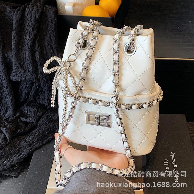 Rhombus Chain Bag Korean High-end Versatile Bucket Bag Spring and Summer 2025 New Niche One-shoulder Messenger Bag Women
