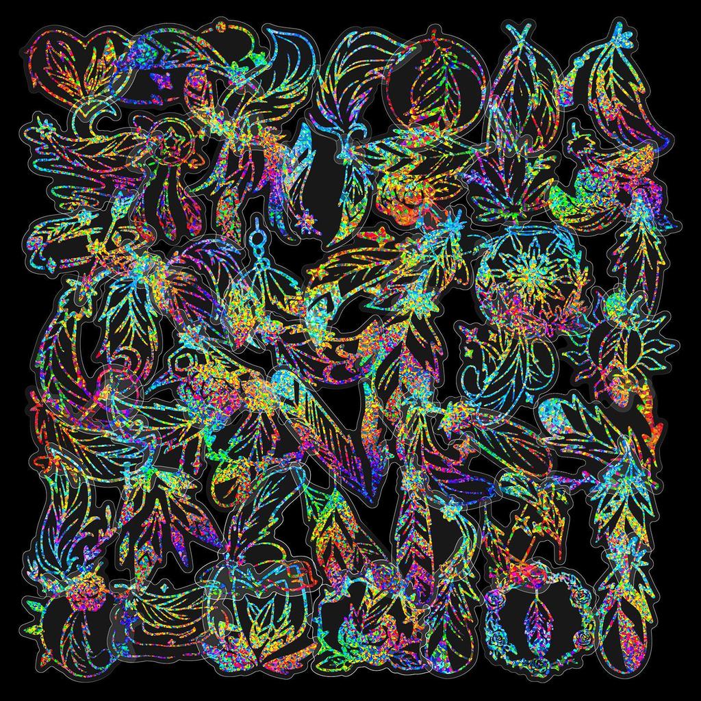 50 Silver Laser Transparent Feather Stickers Temu Aurora Laser Feather Hot Silver Goo Card