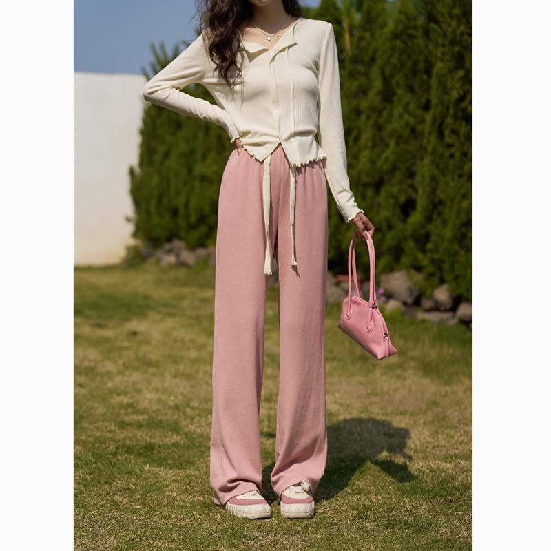 

Mishow повседневные брюки для женщин, весенний корейский стиль, ампир, мягкие свободные спортивные легги, прямые широкие брюки длиной до пола, женская одежда MXC12K0725 S розовый