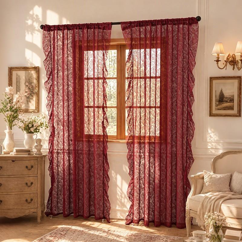 TK French Ruffle Sheer Curtain Bedroom Living Room Lace Fabric Window Door