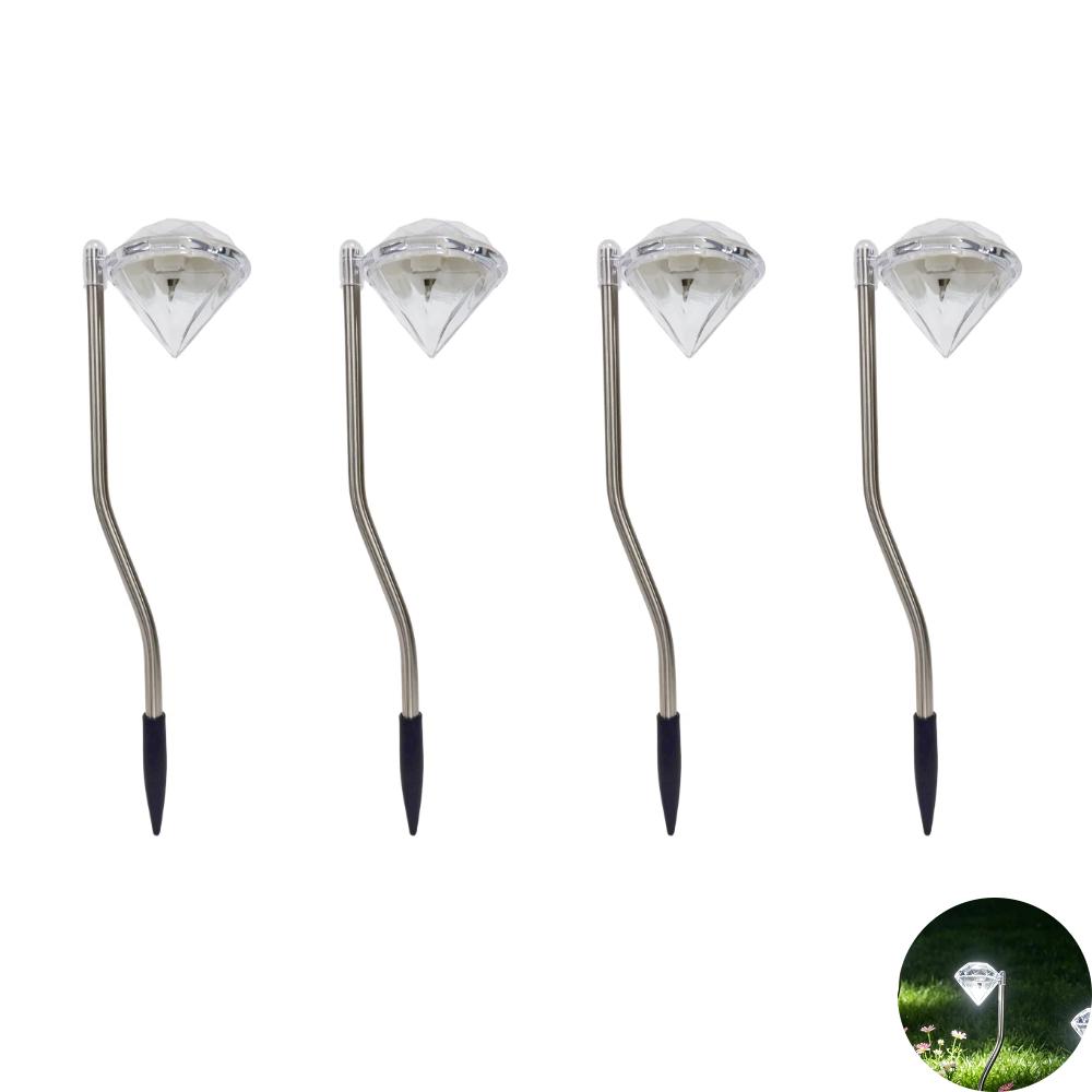 Diamond Solar Lawn Lights 4 Pack Cool White LED Outdoor Landscape Lighting Stainless Steel Garden Path Walkway Yard Decor Lights 4PCS