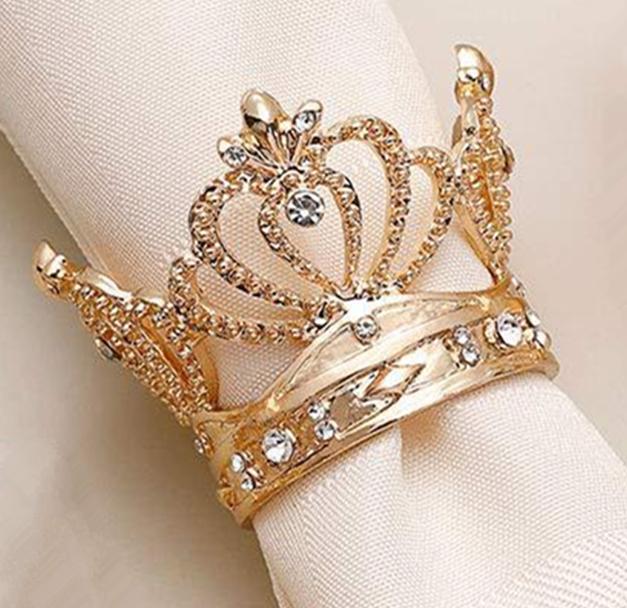 10pcs/lot New simulation crown napkin ring pearl diamond napkin ring wedding table setting table napkin buckle cloth ring