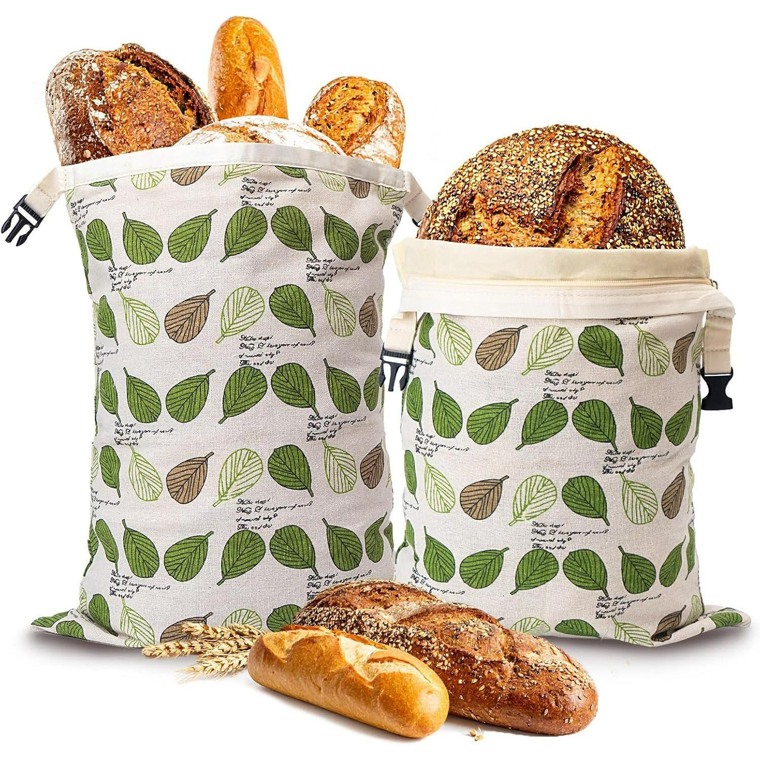 Beeswax Bread Bag for Homemade Sourdough, Sourdough Bread Bags with Zipper, 2 Pack Cotton Large Airtight Food Storage Bags to Keep Fresh Q
