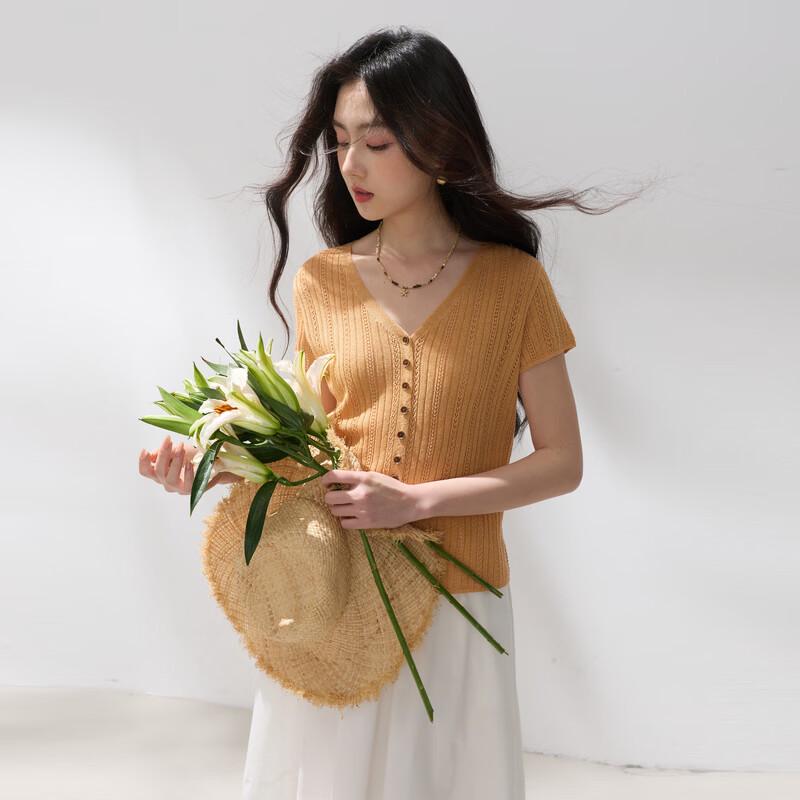 Women's V-neck Short Sleeve Lyocell Blend Knit Top