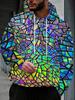 Women Iridescent Rainbow Broken Stained Glass Mosaic Full Print Hoodie Long Sleeve Colorful Street Casual Pullover Sweatshirt
