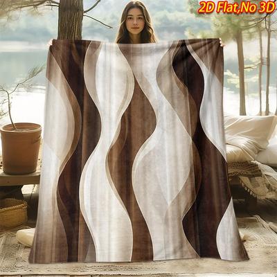 1pc 1-Color Suitable for All Seasons Soft Flannel Blanket with Curved Wave Texture & Wave Print - All- Bedspread or Throw, Machine Washable Polyester 