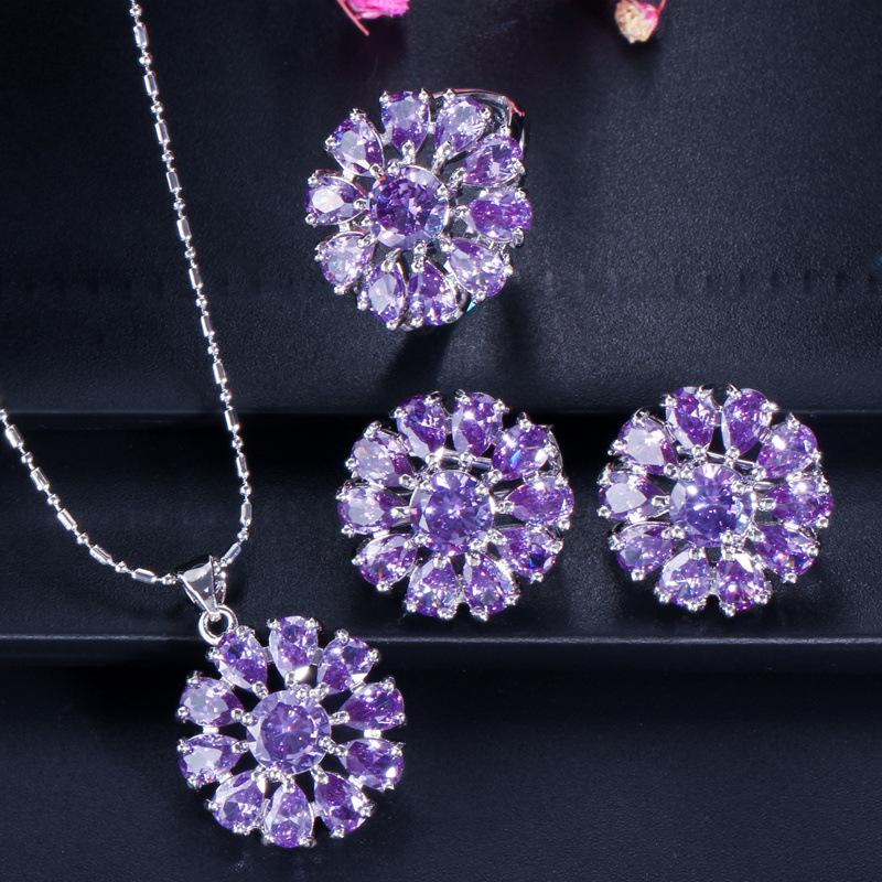 Ki0018 Jewelry Bridal Jewelry Set Zircon Necklace Earrings Ring Set