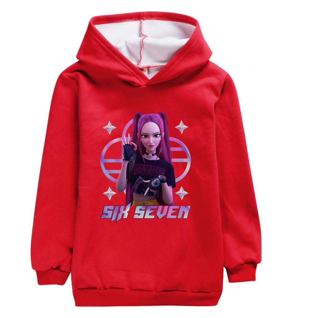 5224 Kids Girls Kpop Rumi Zoey Mira Mira Six Seven Print Casual Long Sleeves Velvet Warm Winter Hoodie
