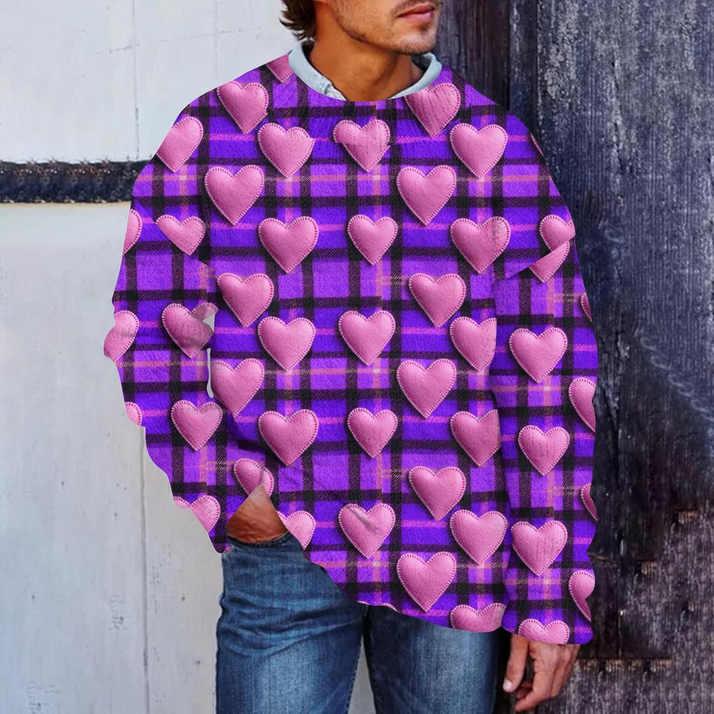 Men's Valentine's Day Print Faux Sweater, Crewneck Sweatshirt, Loose Long-sleeved Top