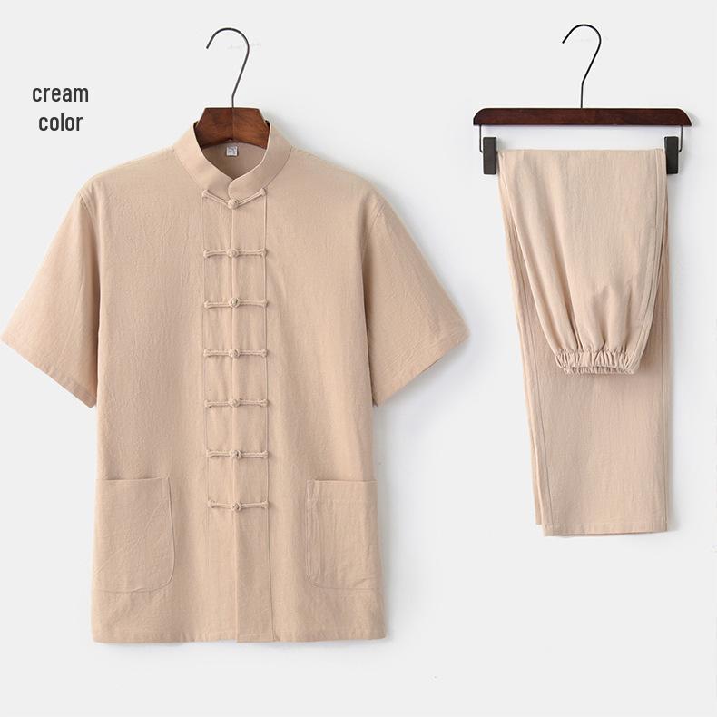 Men's Summer Cotton Linen Tai Chi Suit – Short Sleeve Tang Suit Set