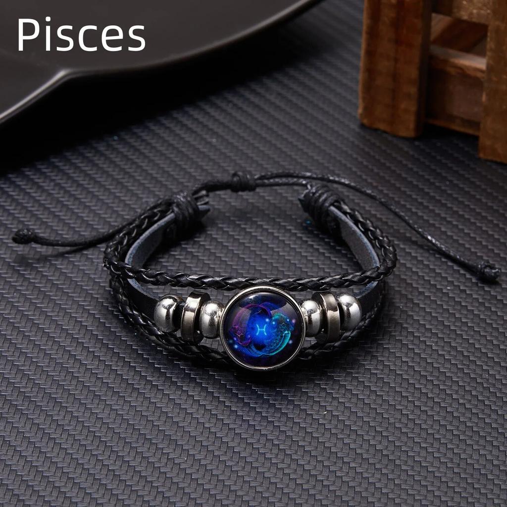 12 Sternbilder Sternzeichen Charm Leuchtende Armbänder Herren Damen Vintage Mehrschichtiges Wickelarmband Lederarmband & Armreif Geburtstagsgeschenk
