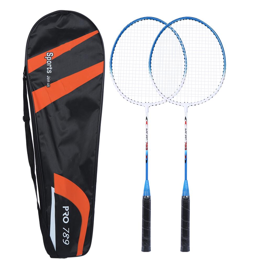 2Pcs Iron Alloy Battledore Badminton Racket Primary Training Practicing Equipment with Soft Handleblue
