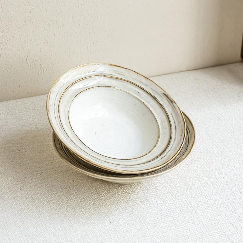 Retro Style Gray Ceramic Large Bowl Household Tableware Vegetable Bowl Premium Sense Soup Bowl Fruit Bowl Salad Bowl Restaurant