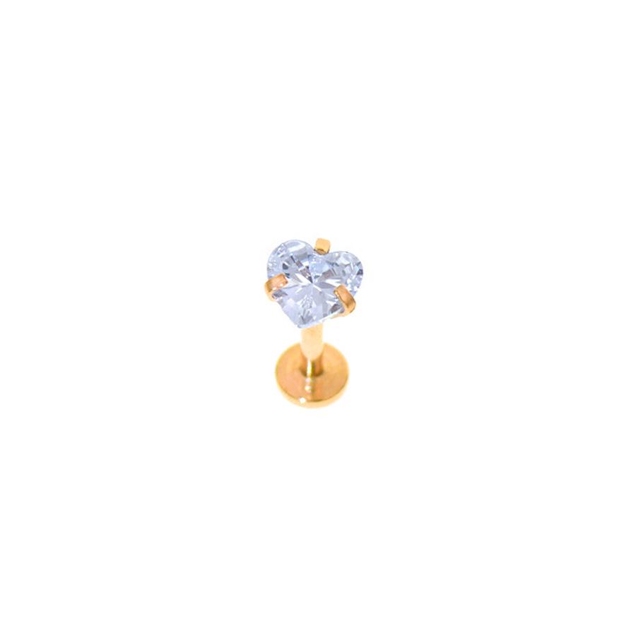 Piercing Labret/Cartilagine Orecchio in Acciaio Inossidabile a Forma di Cuore con Zirconia Cubica, Barra da 1,2 mm, Pietre 3A da 3-5 mm