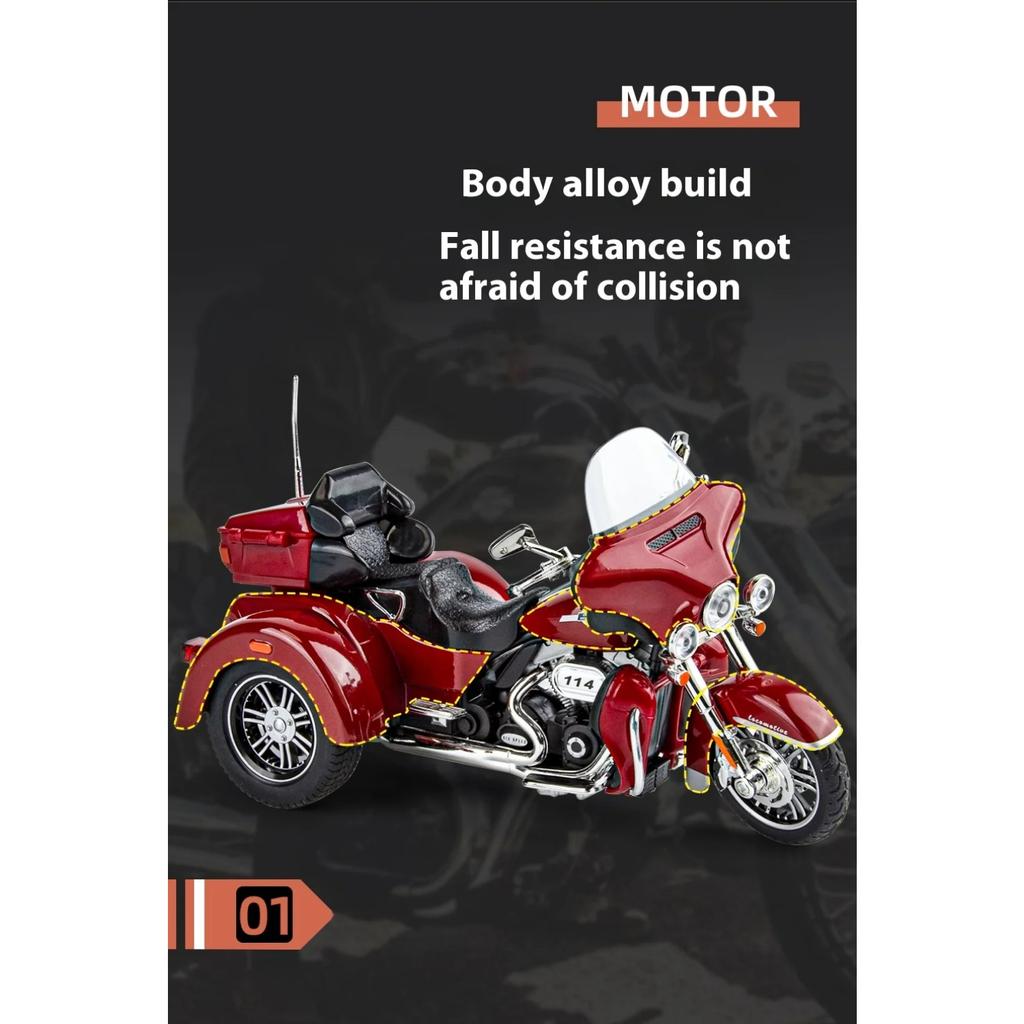 1/9 Scale Harley Davidson TRI GLIDE ULTRA Luxury Tricycle Alloy Diecast Model Motorcycle  Sound & Light  Holiday Gifts for Boyfriend