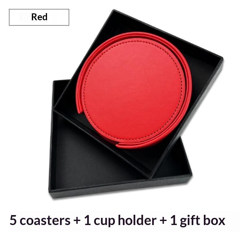 Doppelseitiges Leder-Getränkeuntersetzer-Set Saubere Nähte Hitzebeständige Kaffeetassenunterlage Leicht zu reinigen Holz-Tischzubehör