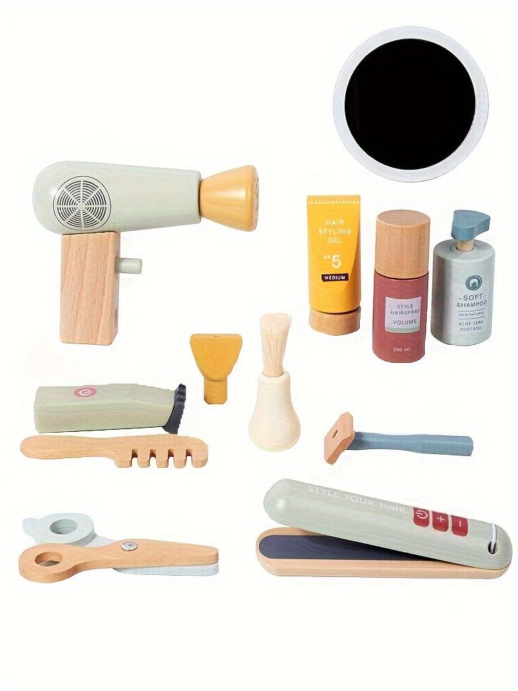 13ks Dřevěná kadeřnická sada Dětská kadeřnická sada, Dřevěná sada na líčení, Hračka pro individuální úpravu účesu, Chlapecká sada na holení