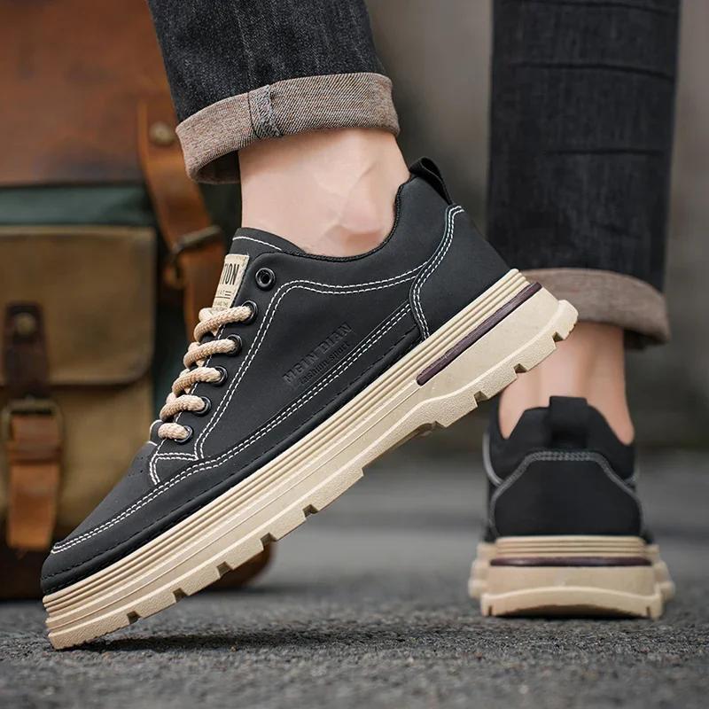 Fashion Sheos for Men New Men's Sneaker Autumn Thick Soled Fashion Luxury Leather Casual Workwear Sneaker Motorcycle Shoes Tenis Hombres