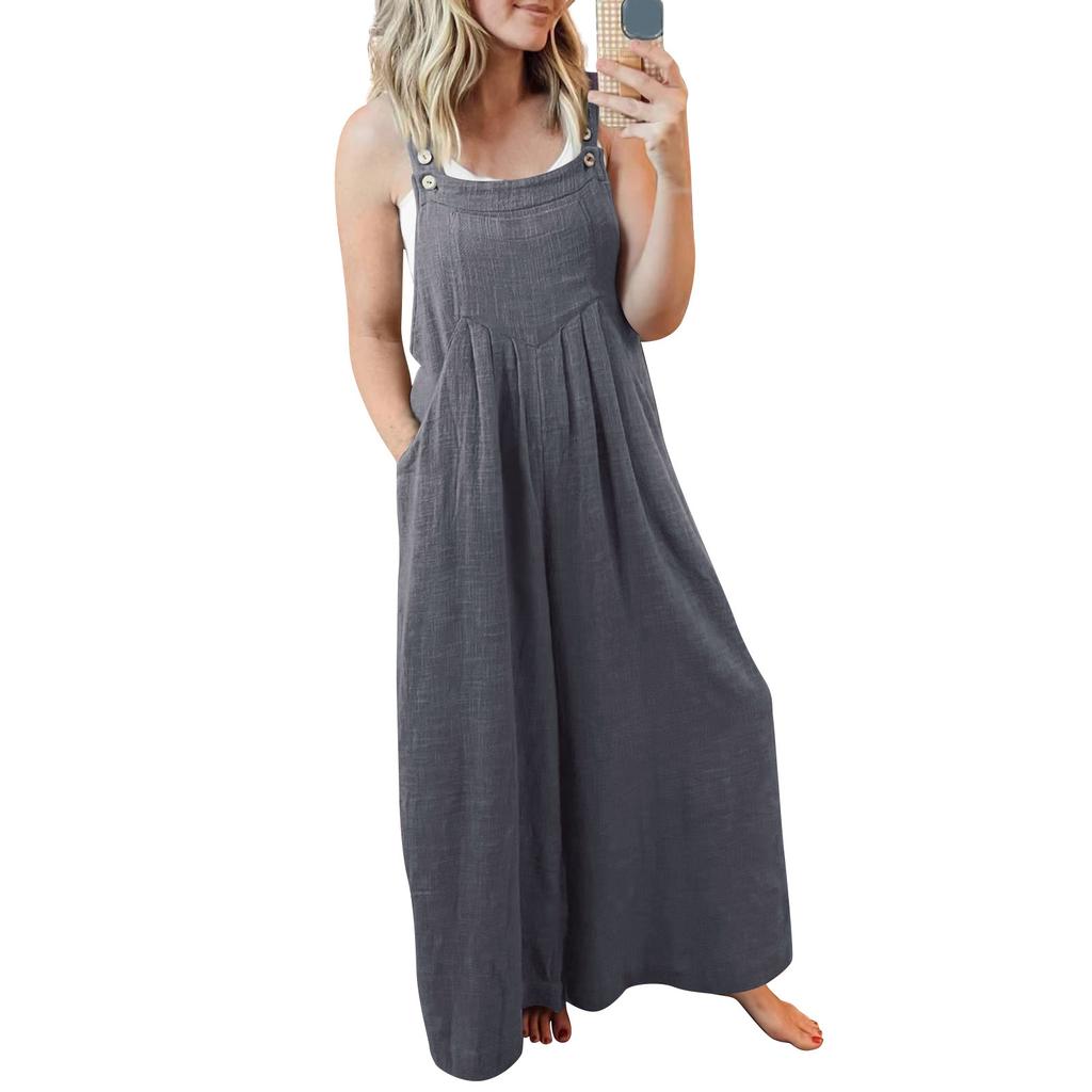 Baumwolle Leinen Damen Latzhose Hosenträger Hose Locker Lässig Weiblich Frauen Einteiler Weites Bein Strampler Overalls Jumpsuit Streetwear