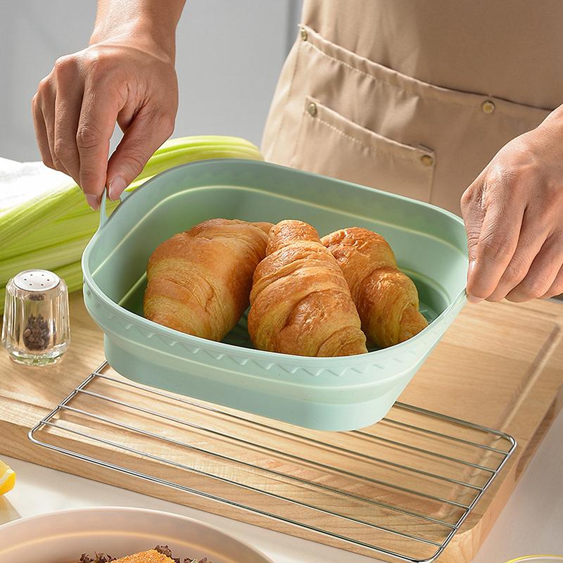 Silikonový koš do horkovzdušné fritézy Hrnec Čtvercový Skládací Horkovzdušná fritéza Trouba Pečicí plech Forma Vložka Opakovaně použitelná Bez oleje Kuchyňské vaření Příslušenství