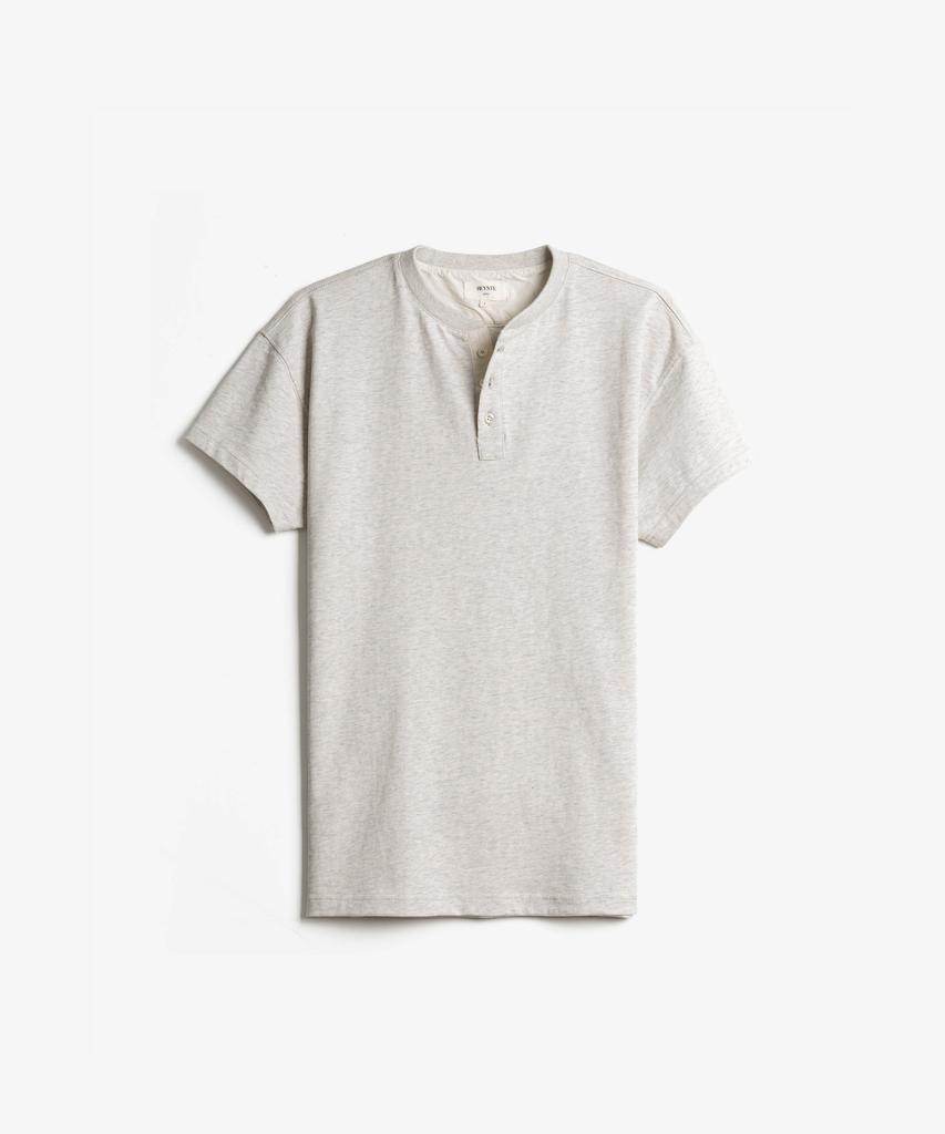 HEYSTE Cotton 3-Button Henley Tea Oatmeal Melange