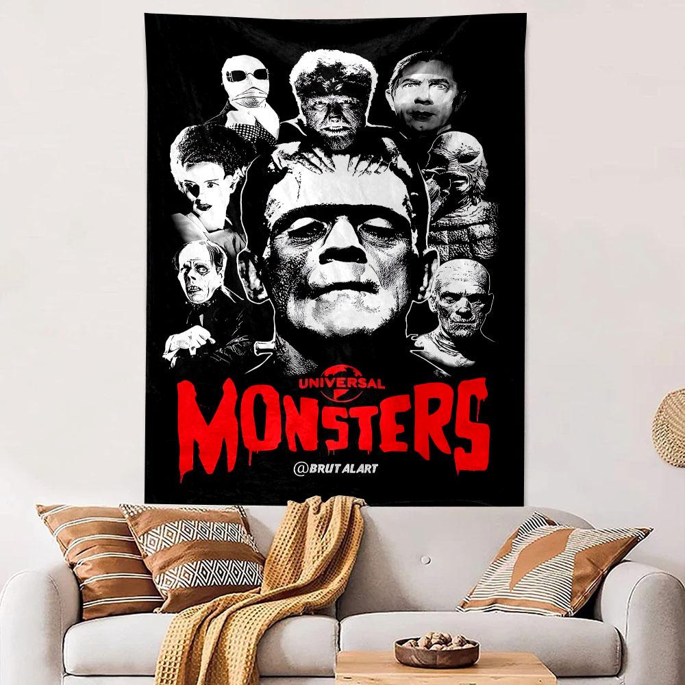 Universal Monsters Tapestry Wall Hanging, Classic Horror Art, Wall Decor for Bedroom Living Room Dorm