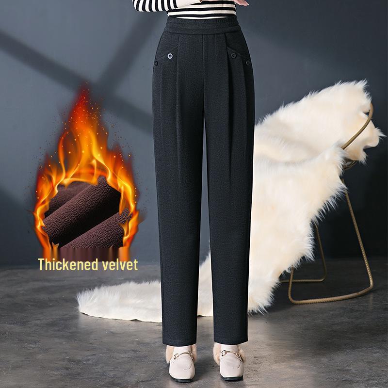 

Women s Fleece-Lined Woolen Harem Pants - Velvet Elastic Waist, Winter Casual Trousers for Middle-Aged and Elderly Mothers. 4XL чёрный