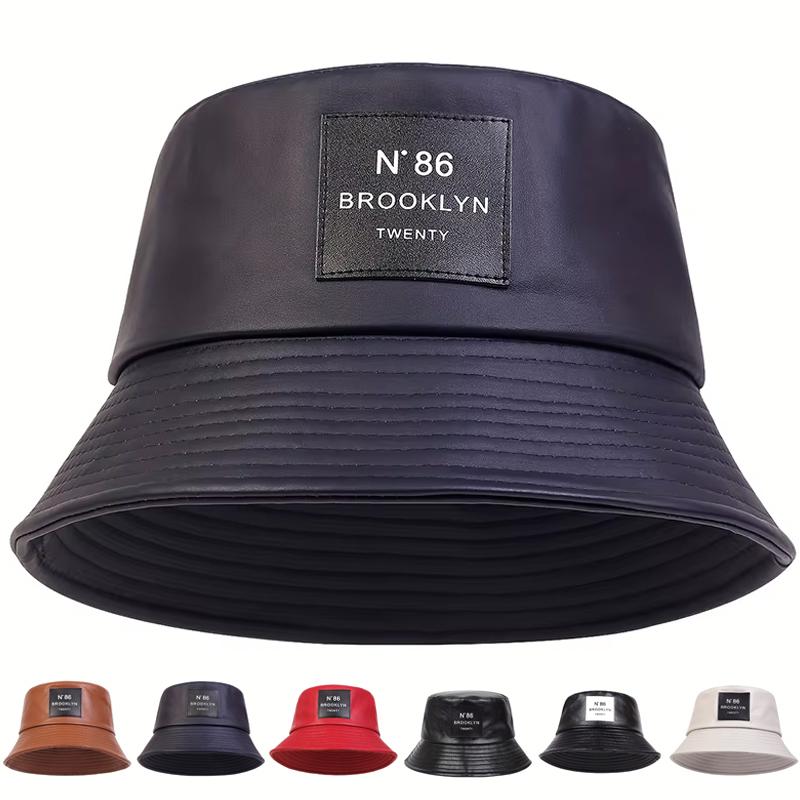 Yiran Bag Women's Unisex Brooklyn Panama Bucket Hat Pu Leather Fisherman Hat Outdoor Travel Sunscreen Hats For Men