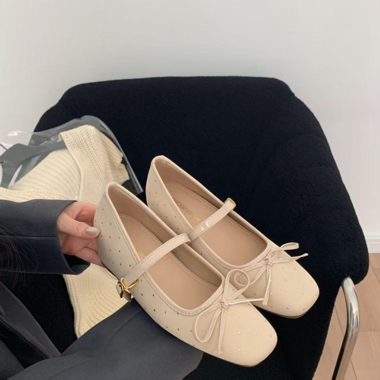 

Женские туфли Мэри Джейн с нежным квадратным носком и неглубоким вырезом, новые 2025 года, с бантом в горошек, на скрытой платформе, универсальные, для通勤 40