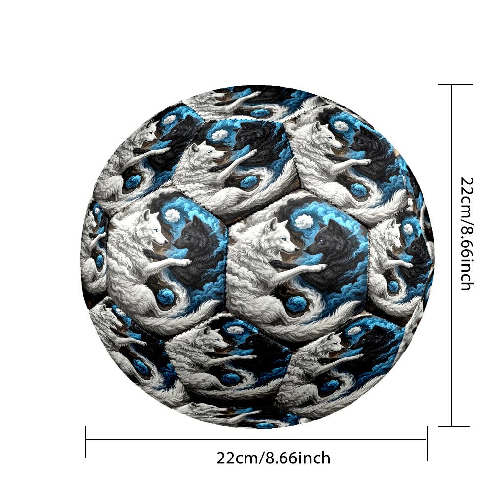 1 Stück Yin Yang Wölfe Thema Fußball, Größe 5, Leichtes PVC, Outdoor Trainingsfußball, Geschenk c6574