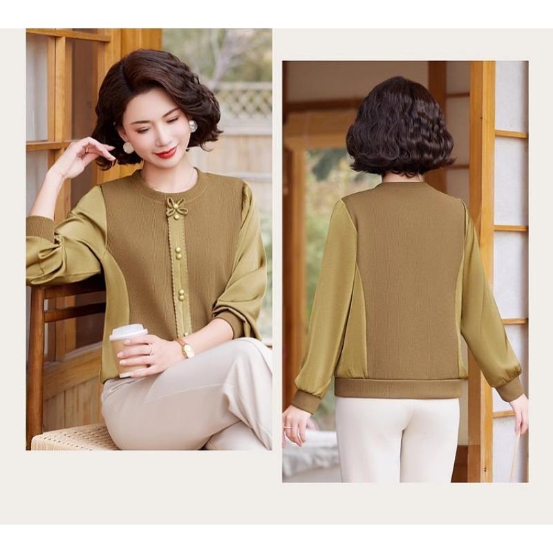 Kleines Hemd Frühling und Herbst Modisches Langarm Neues Modell Frühling Gestricktes Unterhemd für Frauen mittleren Alters und ältere Frauen