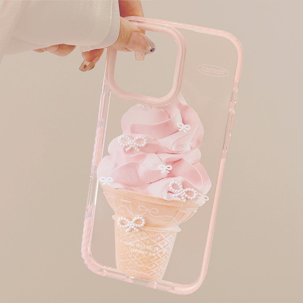 Sweet Three dimensional IPhone 15 Apple 16 Promax Phone Case Suitable for 14 Pink Ice Cream 13 Anti Fall 11 Soft