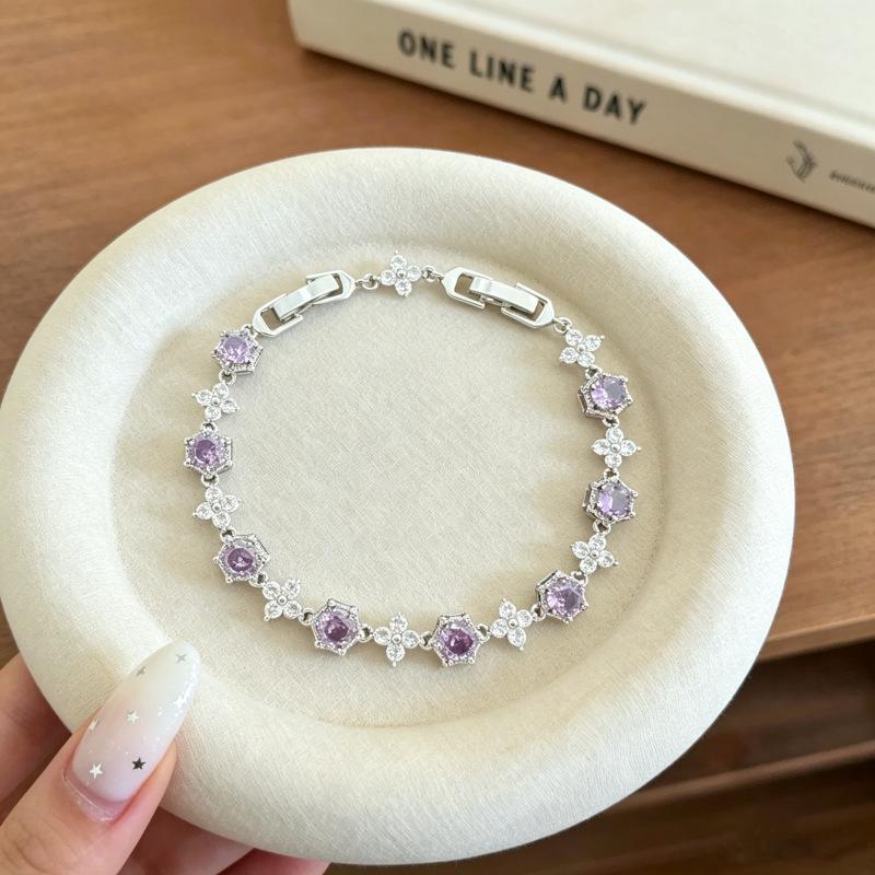 French Luxury Amethyst Flower Zircon Bracelet - Chic, Versatile, Elegant Jewelry