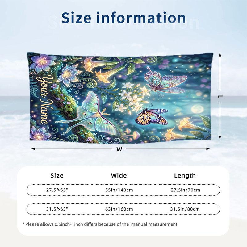 Butterfly Theme Beach Towel Personalized Custom Name & Text Soft Quick Dry Beach Towel for Swimming Travel
