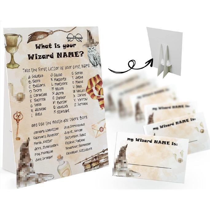 What s Your Wizard Name Game (1 Wizard Sign and 30 Name Tag Stickers), Wizard Game Party Decoration, Birthday Game for Kids, Family Game-29