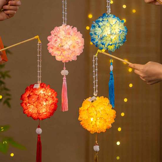 Hydrangea Lantern DIY Kit Kit, Handheld Glowing Chinese Style Flower Handmade Folk Art Craft for Mid Autumn, Traditional Festival Activity Kids Autumn