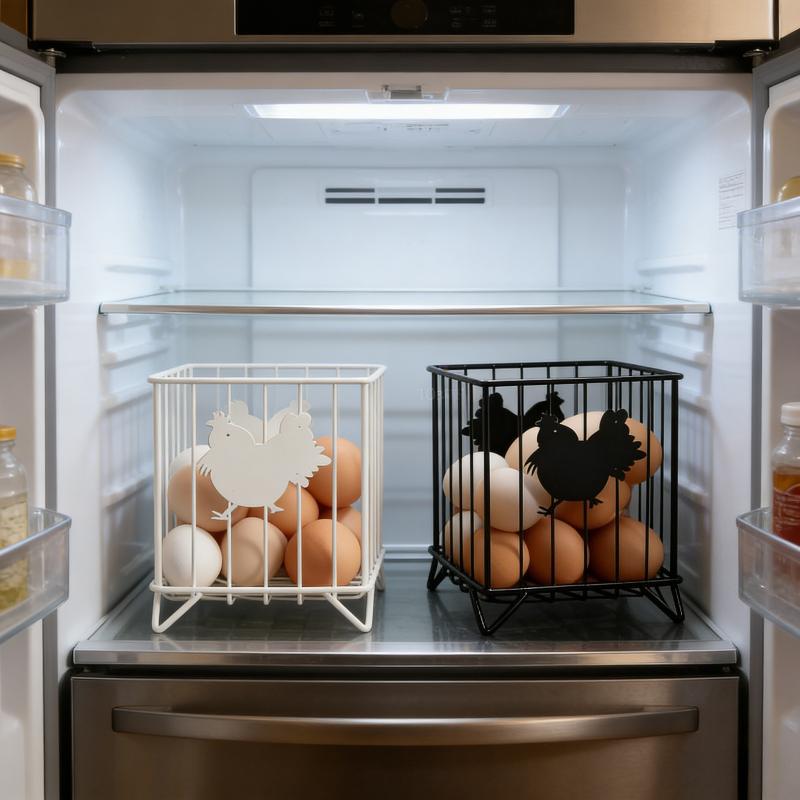 Chicken-Shaped Wrought Stainless Steel Storage Basket - Dual-Purpose Fridge Egg Holder + Kitchen Shelf.
