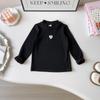 Mädchen Langarm-Basisshirt mit hohem Kragen und Herzstickerei, ACB169 - Frühling/Herbst Stil