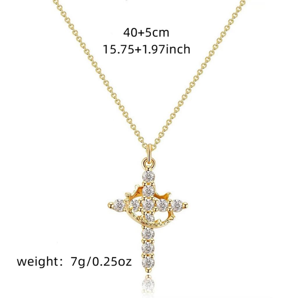 Rotatable Crown Zircon Cross Pendant Necklace Light Luxury Shiny Cross Stainless Steel Chain Choker For Women Men Prayer Jewelry