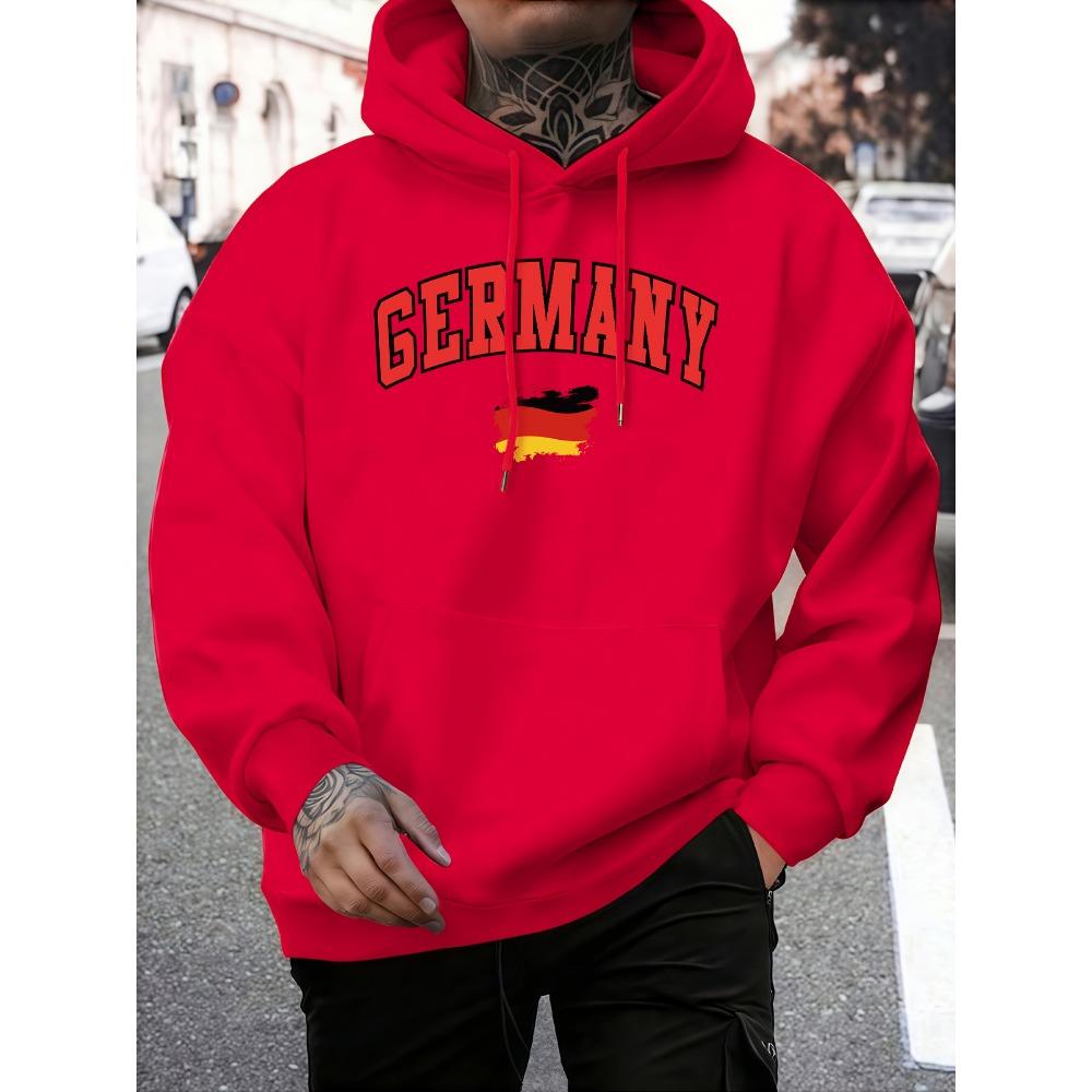 German Flag Brush Stroke Printing Hoodie Men Fleece Loose Pullover Autumn O-Neck Sportswear Unisex Colour Vintage Long Sleeve