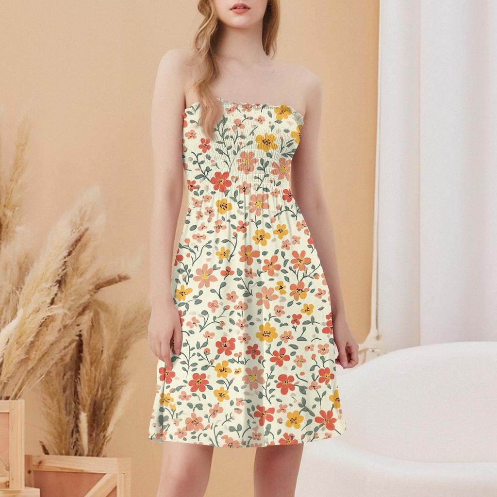 Fashionable Women's Casual Tube Top Print Sleeveless Dress