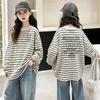 Girls' Fashionable Striped Cotton Long-Sleeve T-shirt for Ages 6-15 - Stylish Casual Patchwork Design