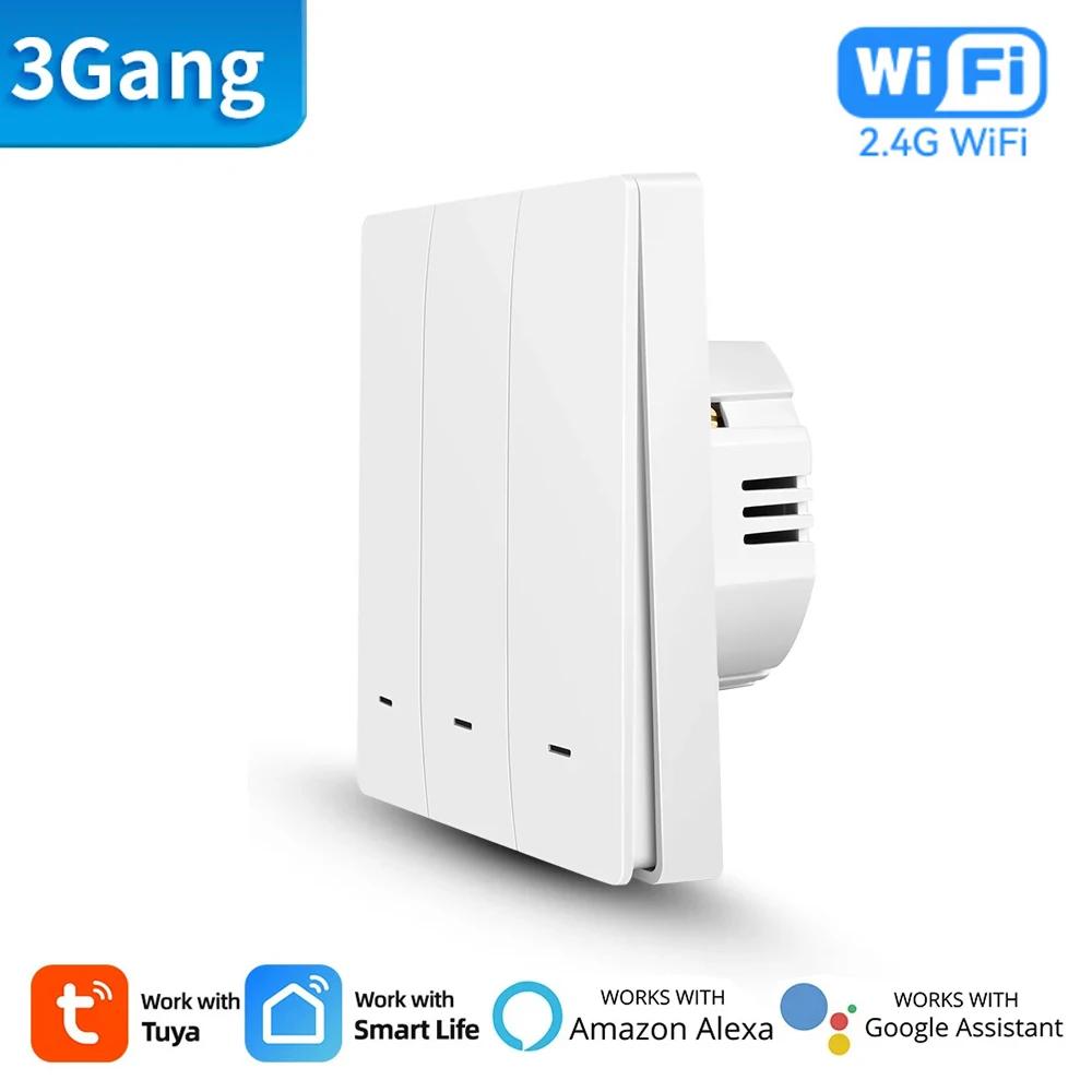 Tuya Smart WiFi Light Switch Push Button No Neutral Wire/With Neutral Wire Switch Smart Life App Control Alexa Google Home Alice