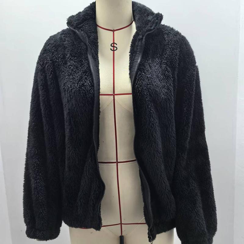 Women's Fashion Winter Warm Comfortable Windbreakers Lady Long Sleeve Lapel Fleece Plush Jacket Coat