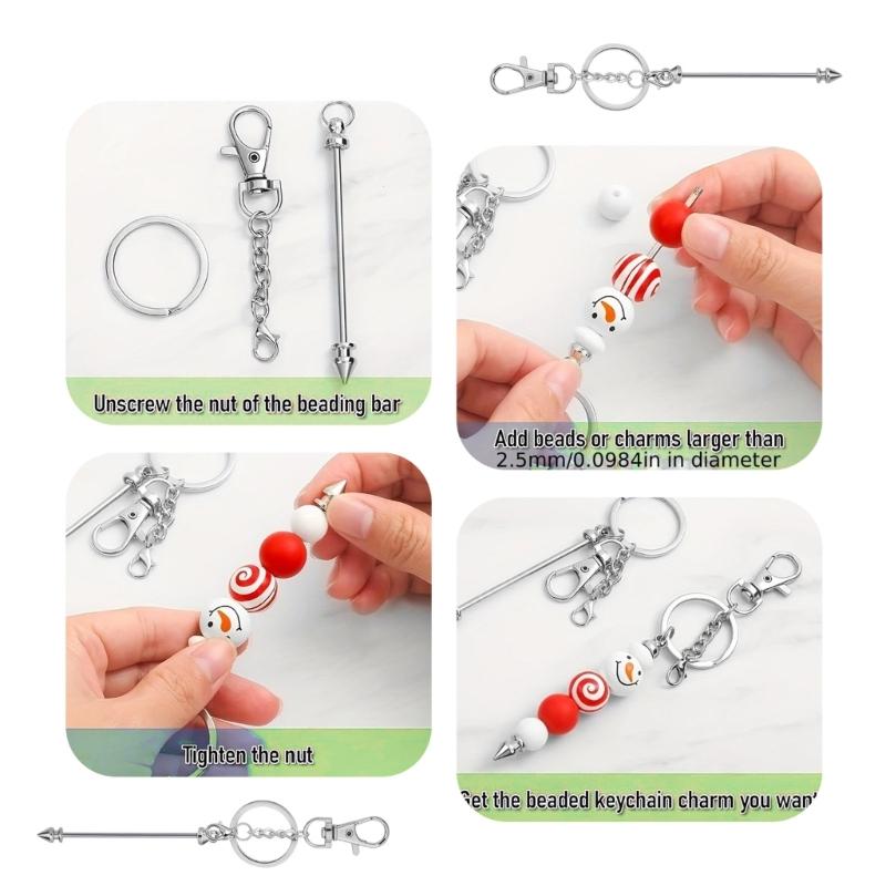 Set of 12 Metal Lobster Claw Clasps with Blank Bead Chain Key Chain Component Keyring Accessories Jewelry Making Kit
