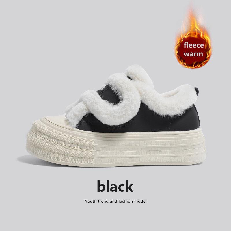 

Fashion New Thick Sole Velcro Cotton Shoes for Ladies Add Fleece Shoes In Winter Student Shoes for Girl 35 чорний
