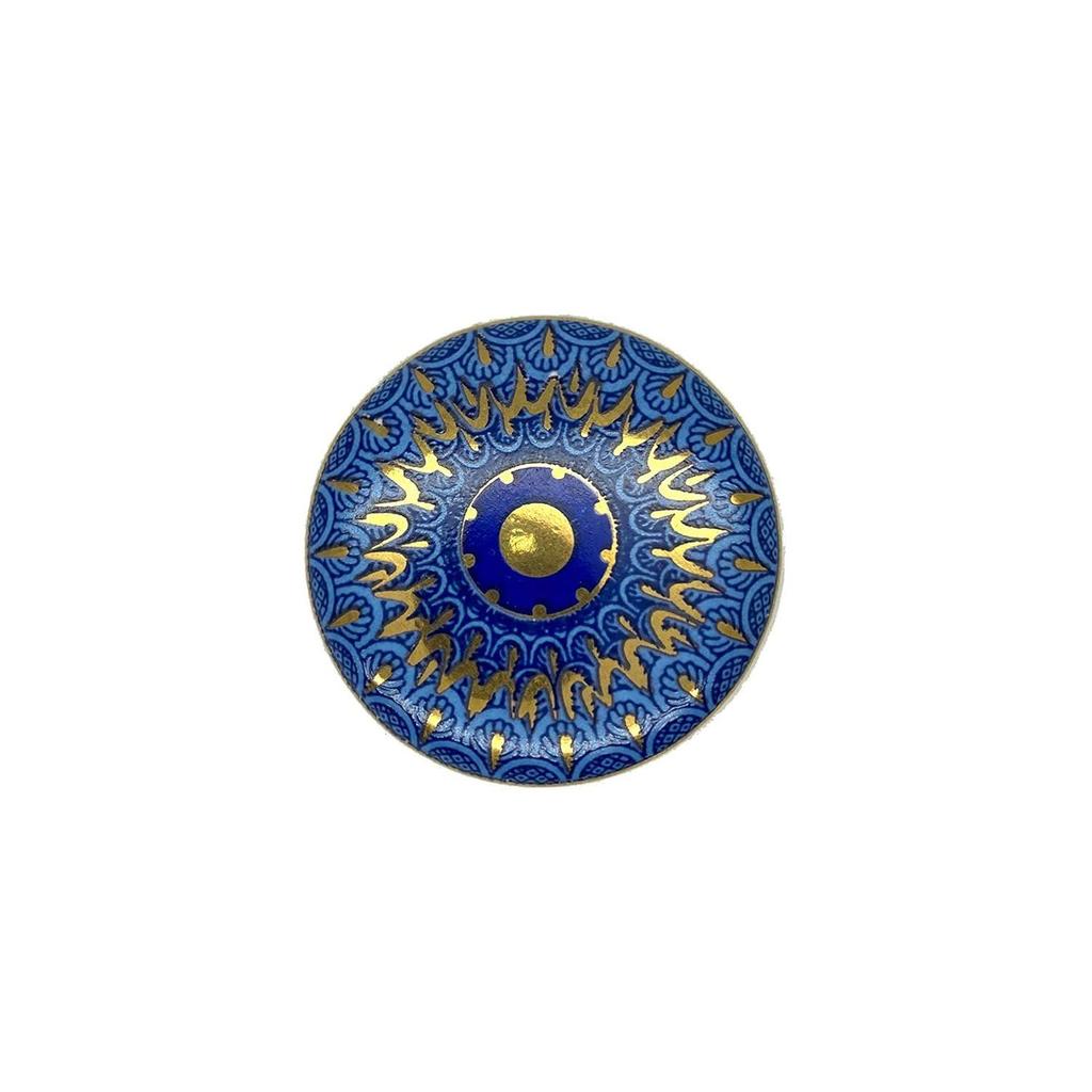 Ceramic Knobs Drawer Pulls for Cabinets and Cupboards (38mm, Gold Multicolour) - Pack of 4 Knobs (Blue Mandala)