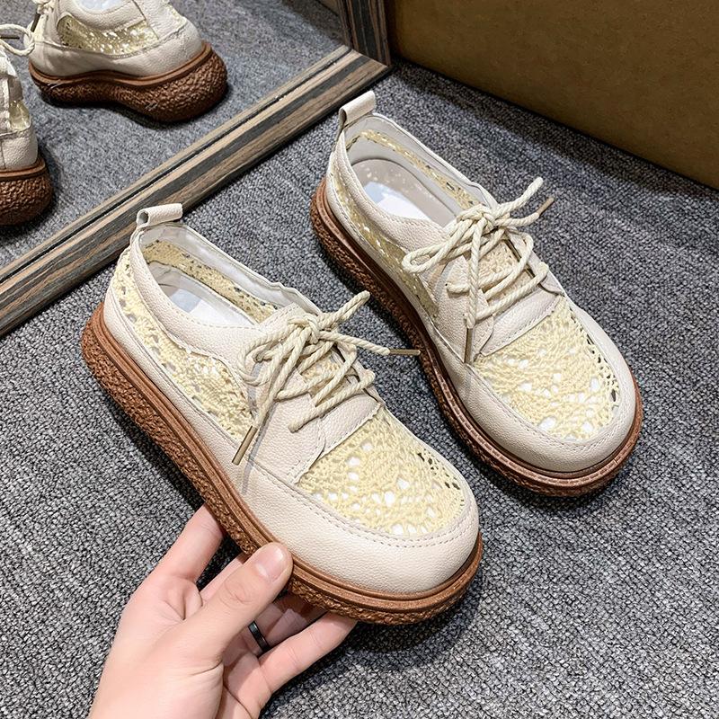 Soft sole Harajuku big head shoes women's summer 2025 new lace breathable fisherman shoes thick sole muffin sole single shoes