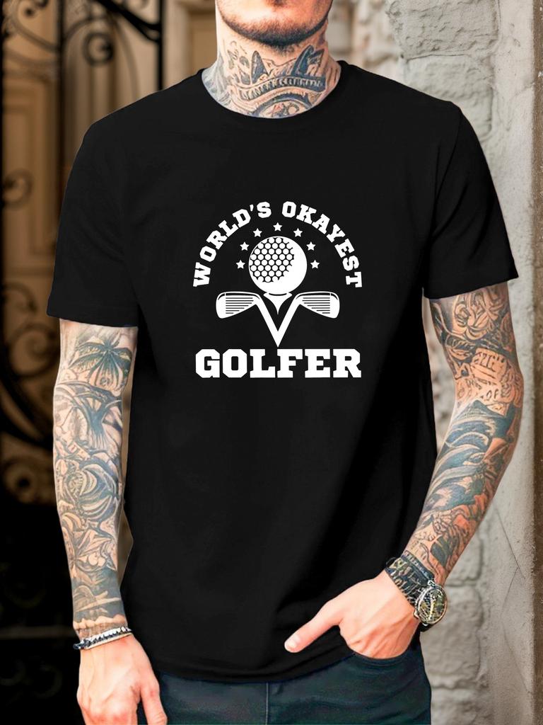 Unisexs Tee Worlds Okayest Golfer Golf Graphic Art Print Cotton Short Sleeve Male Casual Streetwear Outdoor Daily Basic Fashion Top